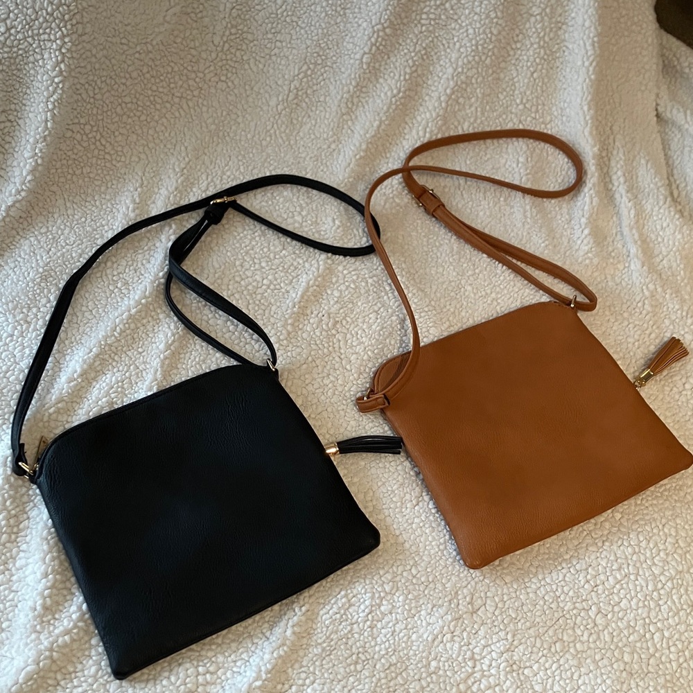 Classic Leather-Look Crossbody Bag in Black or Tan - Picture 2 of 2